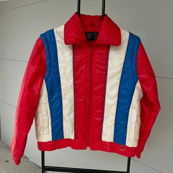 Vintage Red White Blue Nylon Puffer Vest & Jacket 70s-80s Brite N Sassy M - Picture 8 of 11